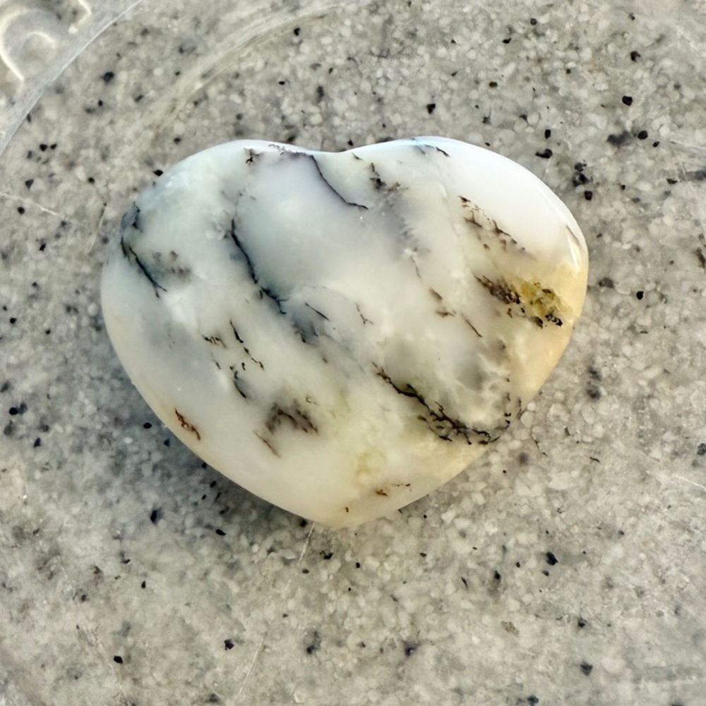 Dendritic Opal Heart Carving, Merlinite, Wandering Bunny LLC
